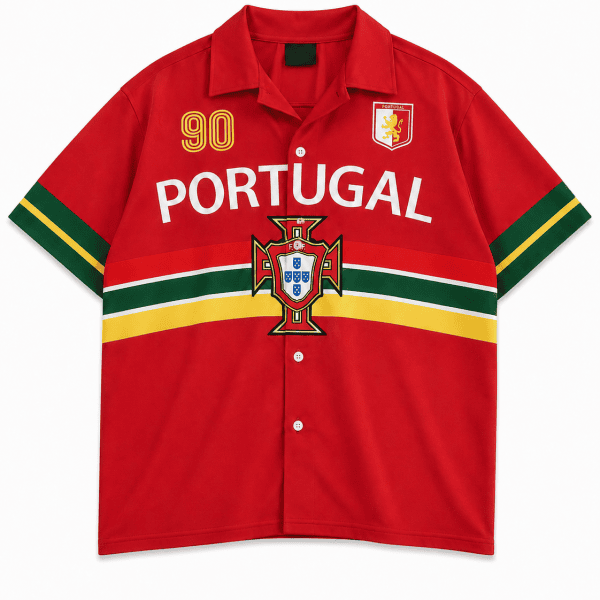 Portugal 90 Oversized Button-Up Football Shirt – Red/Green