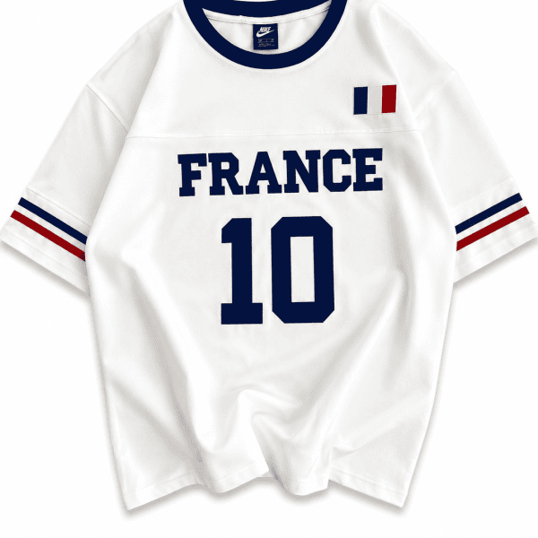 France-Inspired 10 Oversized Jersey Tee – White/Blue