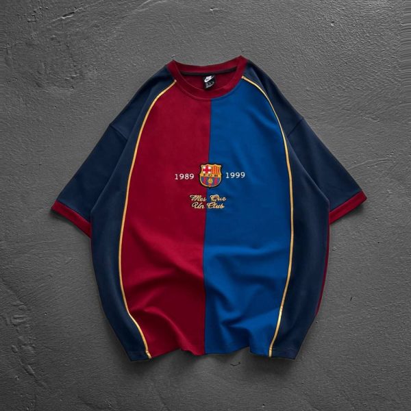 Unisex Red and Blue Split Retro Football Jersey T-Shirt