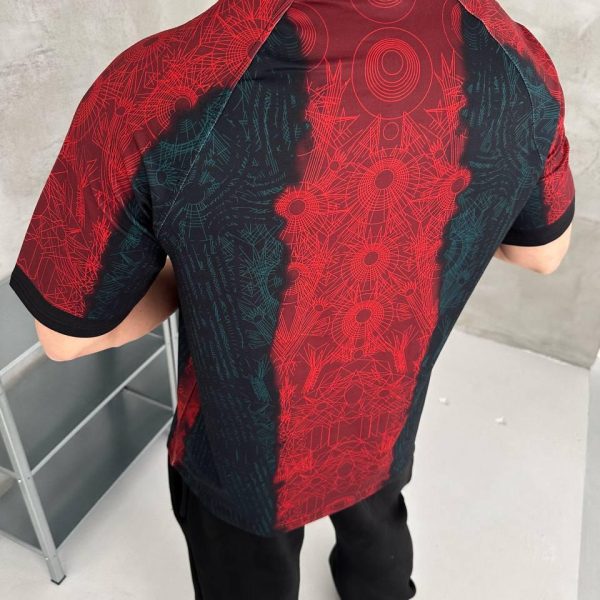 Barcelona Inspired Oversized Geo Print Jersey Tee Red Teal Gold