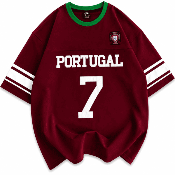 Portugal 7 Oversized Jersey Tee – Burgundy/Green