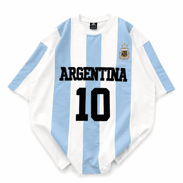 Argentina 10 Oversized Striped Jersey Tee – Sky Blue/White