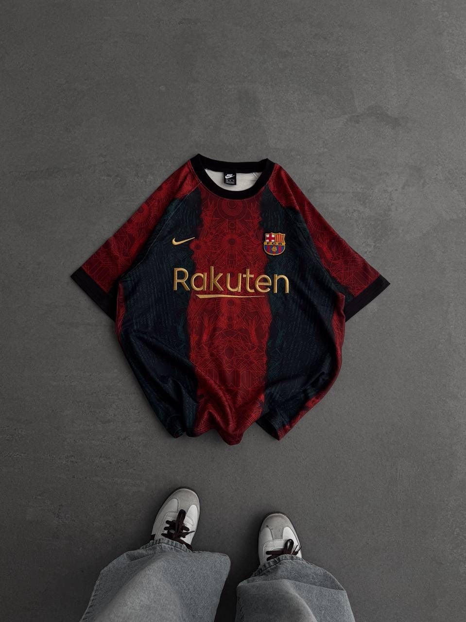 a29d7a8a-7e1b-4f6b-98ae-ca0a81960a38 | UAE SPORT STORE Barcelona Inspired Oversized Geo Print Jersey Tee Red Teal Gold