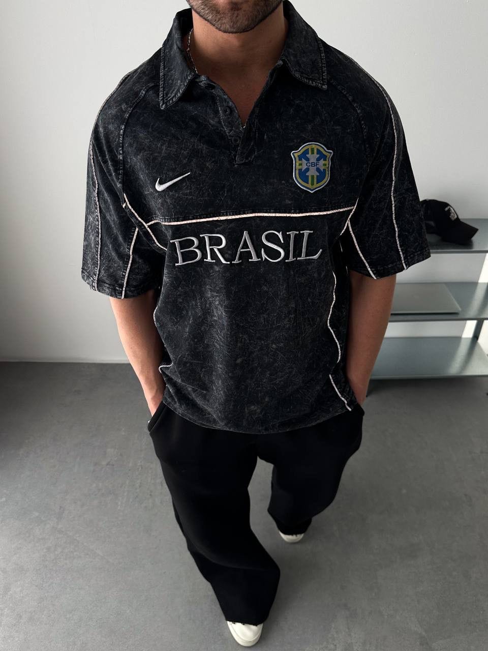 ae40d1e9-8359-4c66-a4ee-6be0ae47c0cd | UAE SPORT STORE Brazil Acid Wash Polo Jersey Shirt – Black