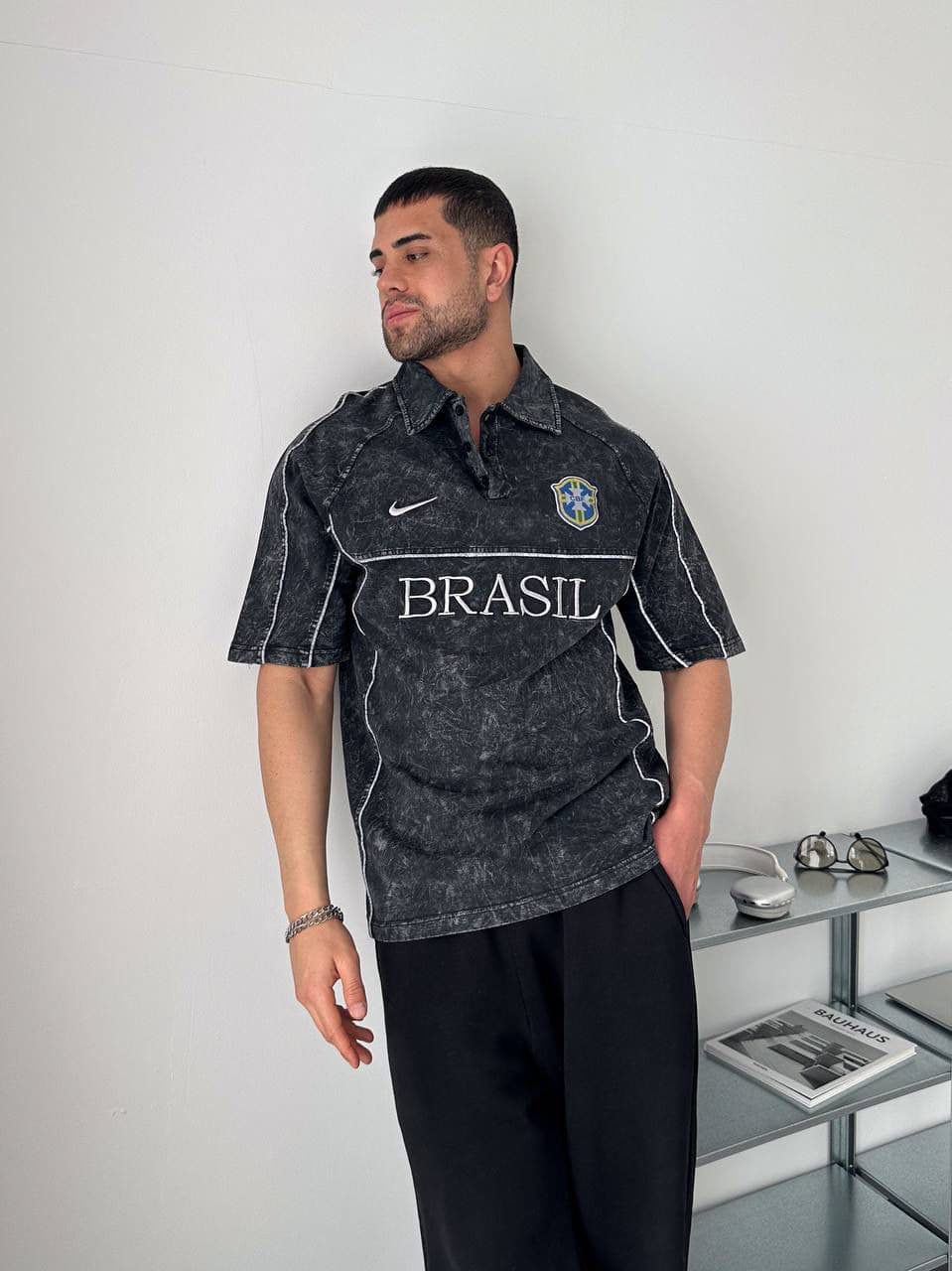 b0524038-e431-4930-9ce7-daaa88ff448d | UAE SPORT STORE Brazil Acid Wash Polo Jersey Shirt – Black