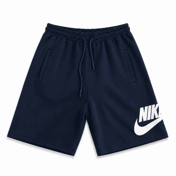 Men’s Navy Blue Drawstring Sweat Shorts with White Side Logo