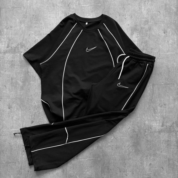 Men’s Black Contrast Piping T-Shirt and Track Pants Set