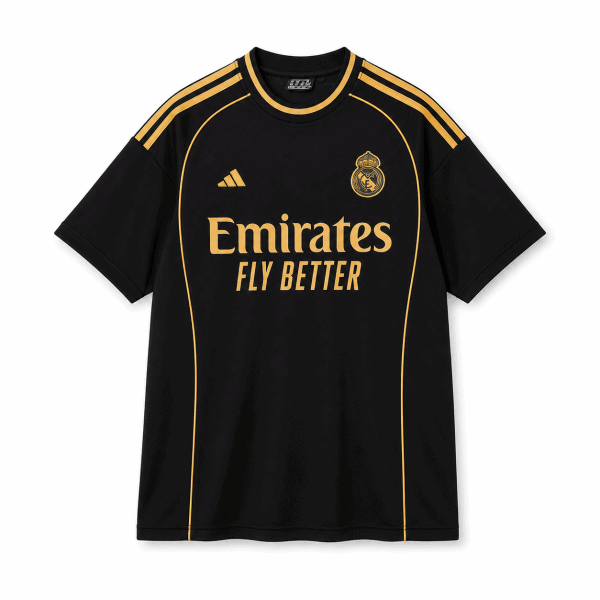 Real Madrid-Men’s Black and Gold Football Jersey T-Shirt