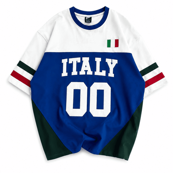 Italy 00 Oversized Colorblock Jersey Tee – Royal Blue/White