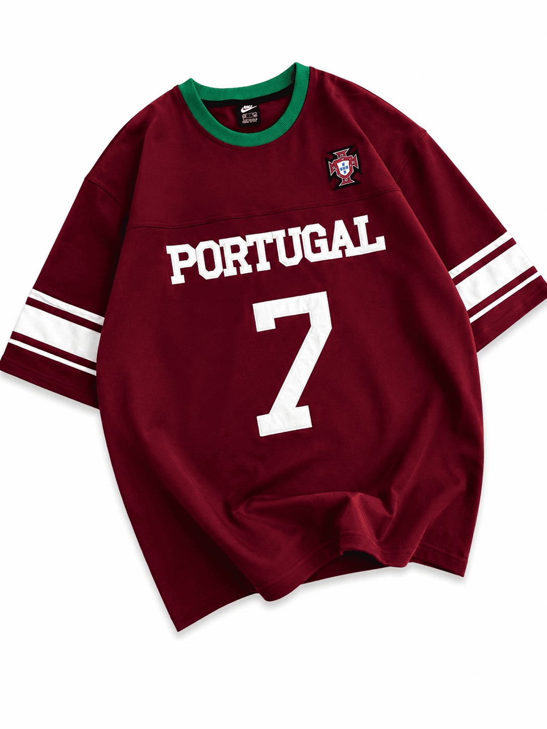 c26c6518-603a-4cf9-b3c8-07504e5ac0a2 | UAE SPORT STORE Portugal 7 Oversized Jersey Tee – Burgundy/Green