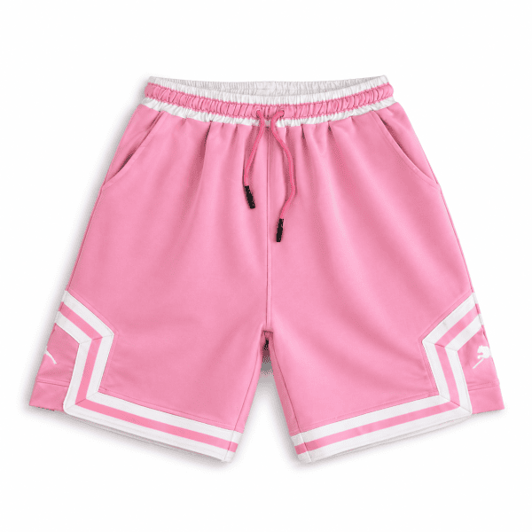 Pink Basketball Shorts – White Geometric Trim
