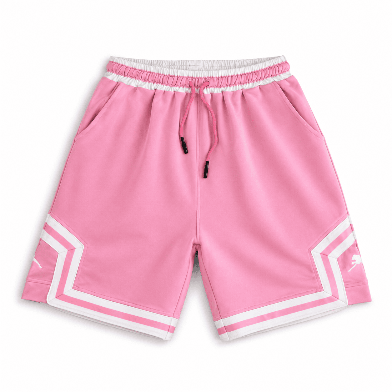 d491903c-19ae-4458-98bc-51ab529433fd | UAE SPORT STORE Pink Basketball Shorts – White Geometric Trim