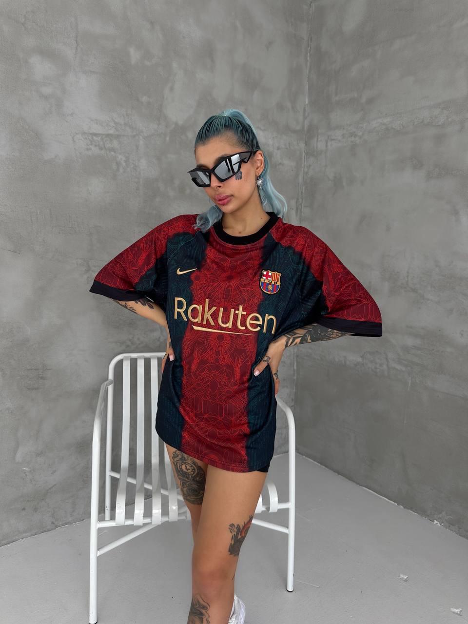 d4db7bea-6ea4-4fb7-bca0-2a8b966bb600 | UAE SPORT STORE Barcelona Inspired Oversized Geo Print Jersey Tee Red Teal Gold