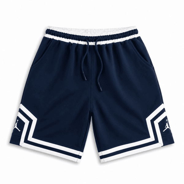 Navy Basketball Shorts – White Geometric Trim