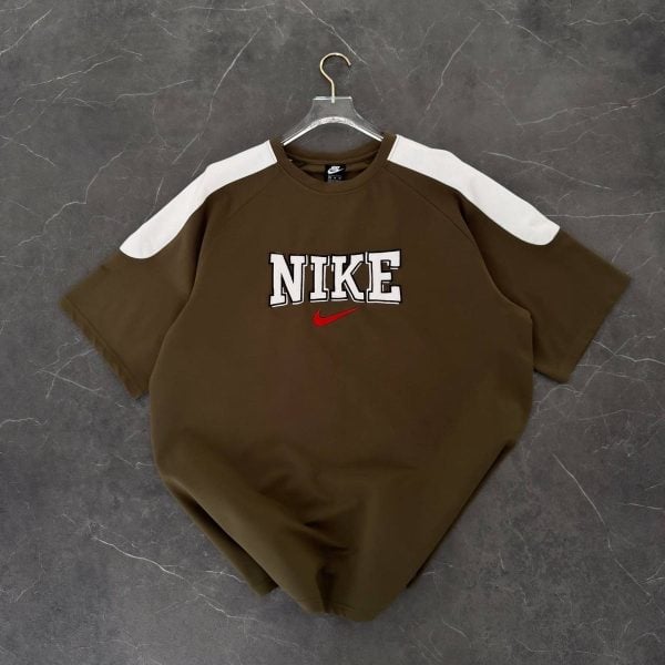 Men’s Oversized Olive Graphic T-Shirt with White Shoulder Panels