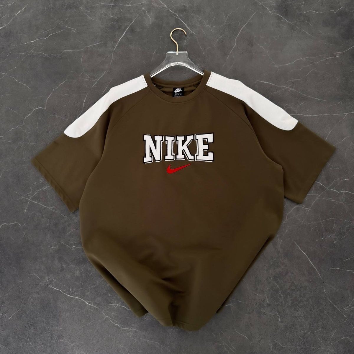 e147b134-48b2-4232-9256-e5b0ca944206 | UAE SPORT STORE Men’s Oversized Olive Graphic T-Shirt with White Shoulder Panels
