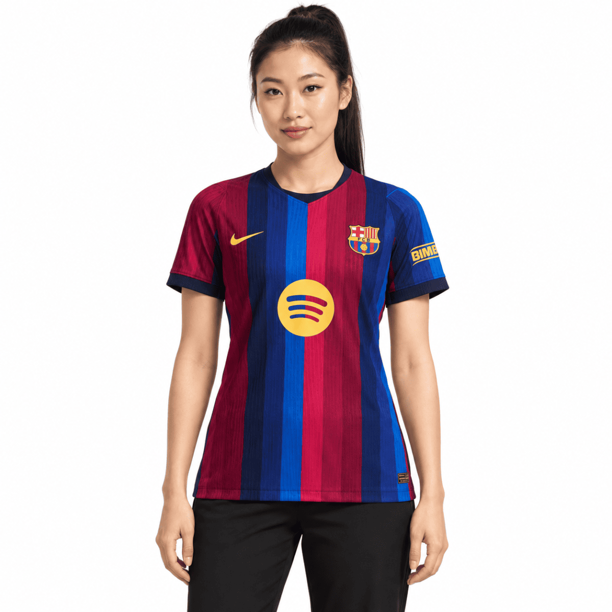 Barcelona Women's home jersey 2026/27 with red and blue vertical stripes.