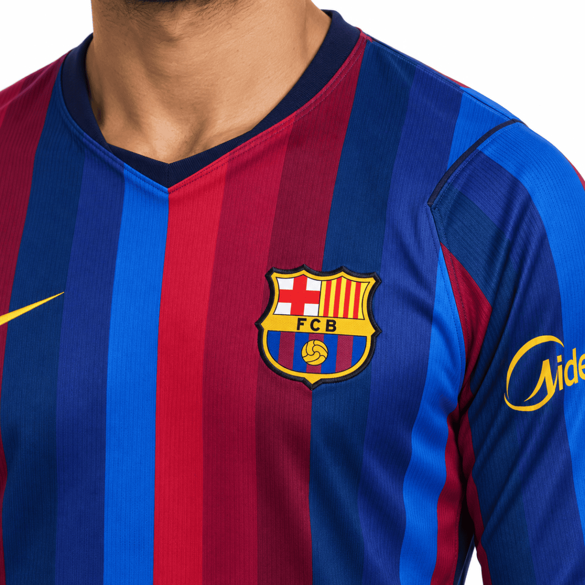 Barcelona home long sleeve jersey 2026/27 with red and blue vertical stripes.
