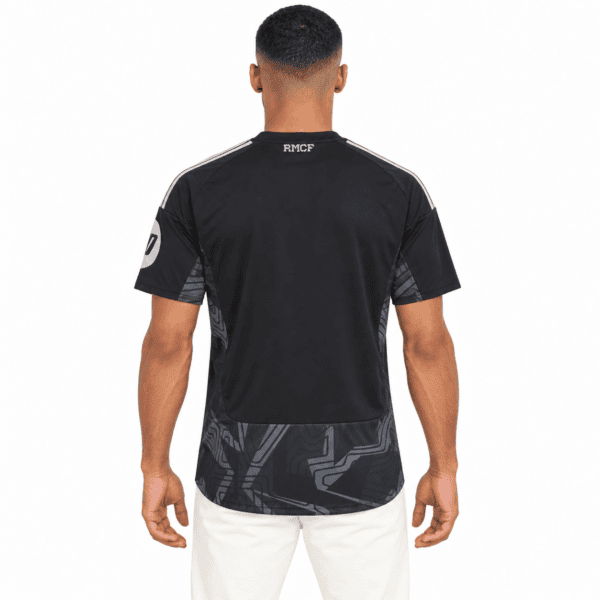 Real Madrid goalkeeper jersey 2026/27 black with white accents, back view.
