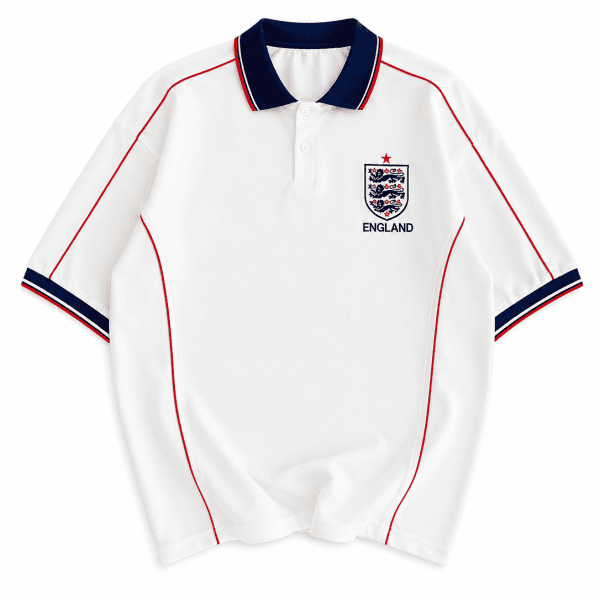 Men’s England-Inspired Retro Football Polo Shirt – White/Navy