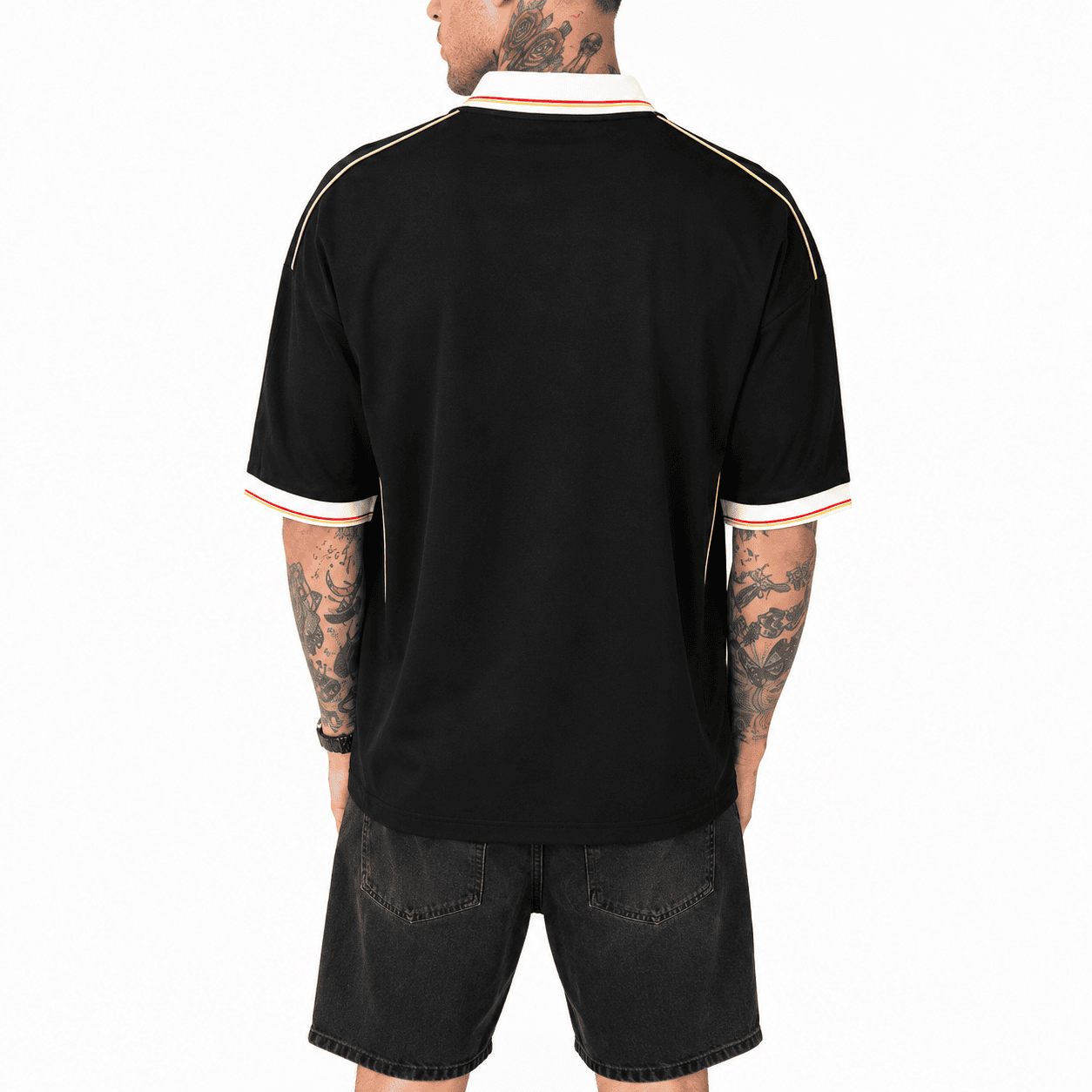 41712c0f-5a15-42af-b239-242ed9fda20cpng | UAE SPORT STORE Men's Germany retro football polo shirt in black and gold – back view