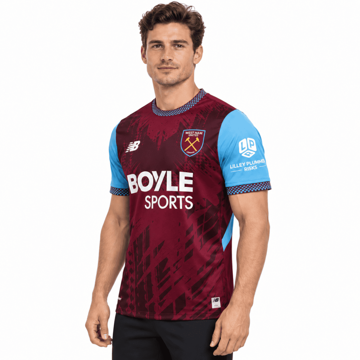 West Ham United home football jersey 2026/27 season maroon and light blue colors.