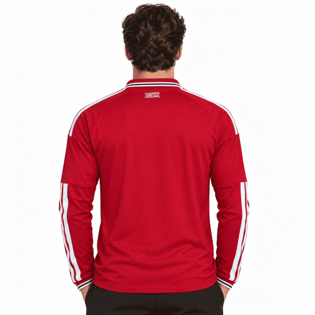 Manchester United home long sleeve jersey 2026/27 in red with white stripes.