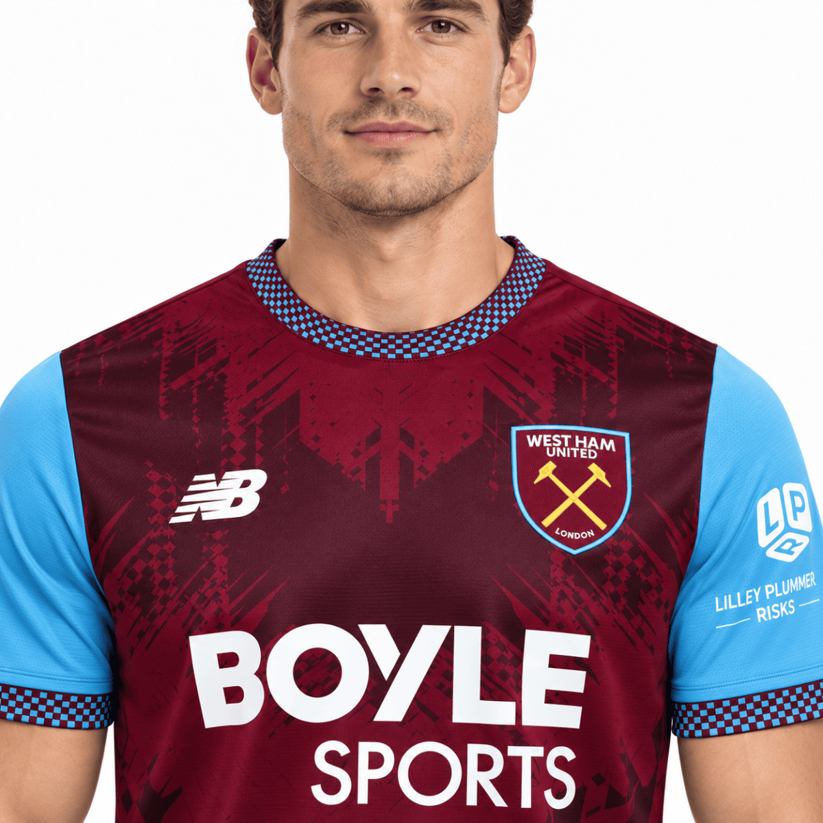 West Ham United home football jersey 2026/27 season in claret and blue colors.