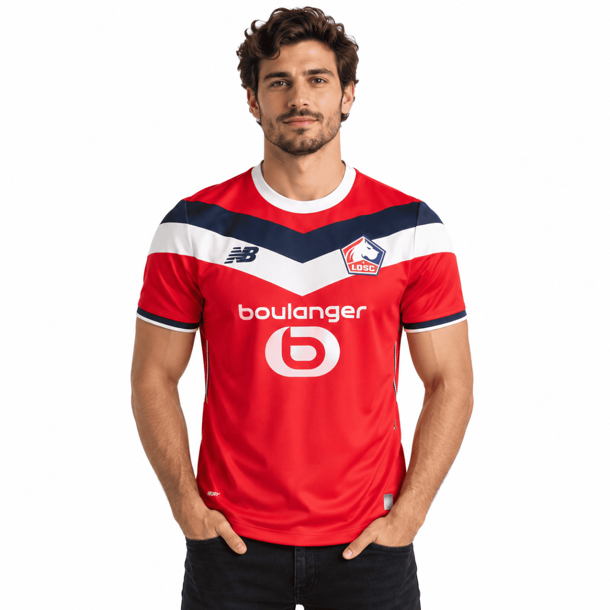 Lille LOSC home football jersey 2026/27 season red, white, and navy colors.