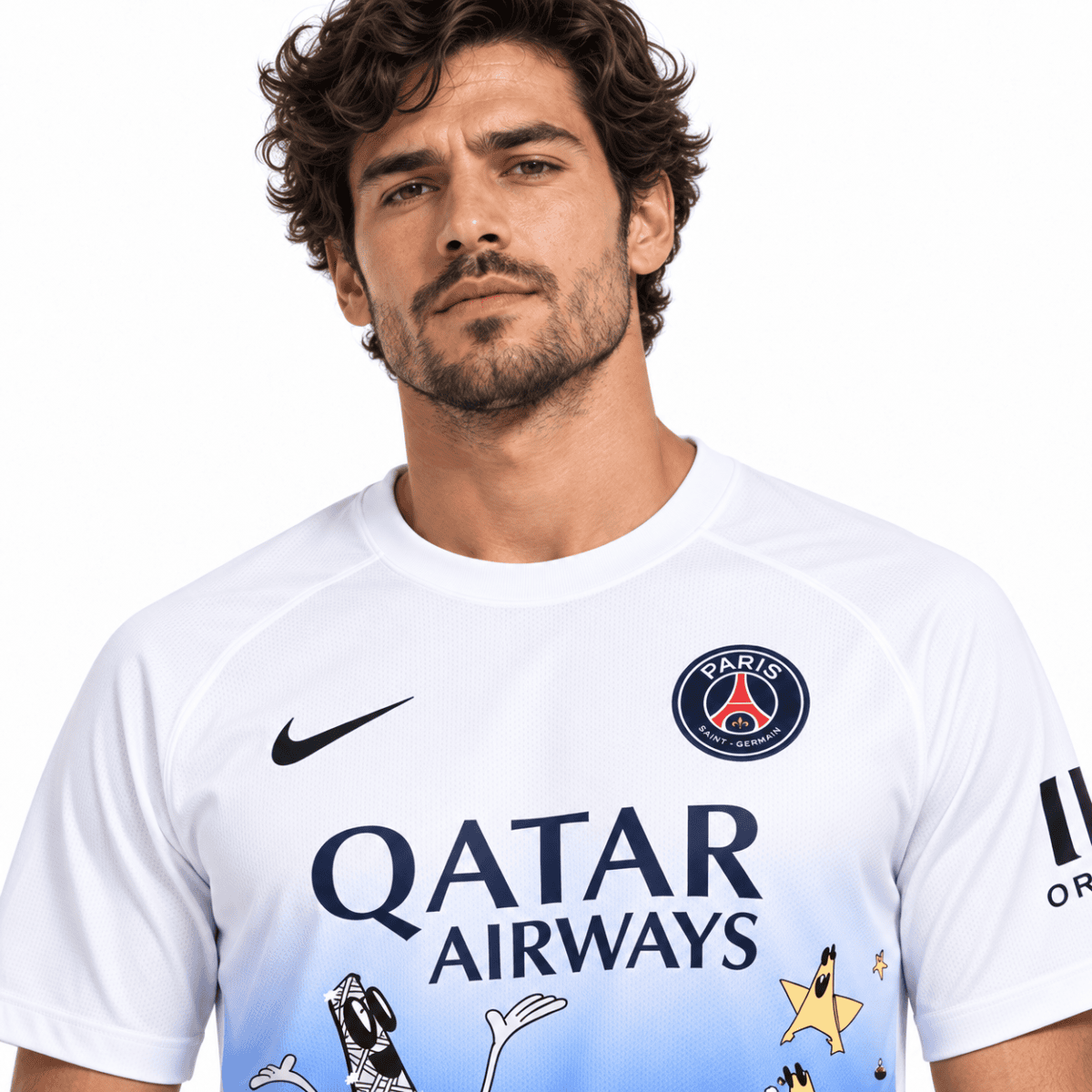 Paris Saint-Germain 2026/27 home jersey with Qatar Airways logo and club crest.