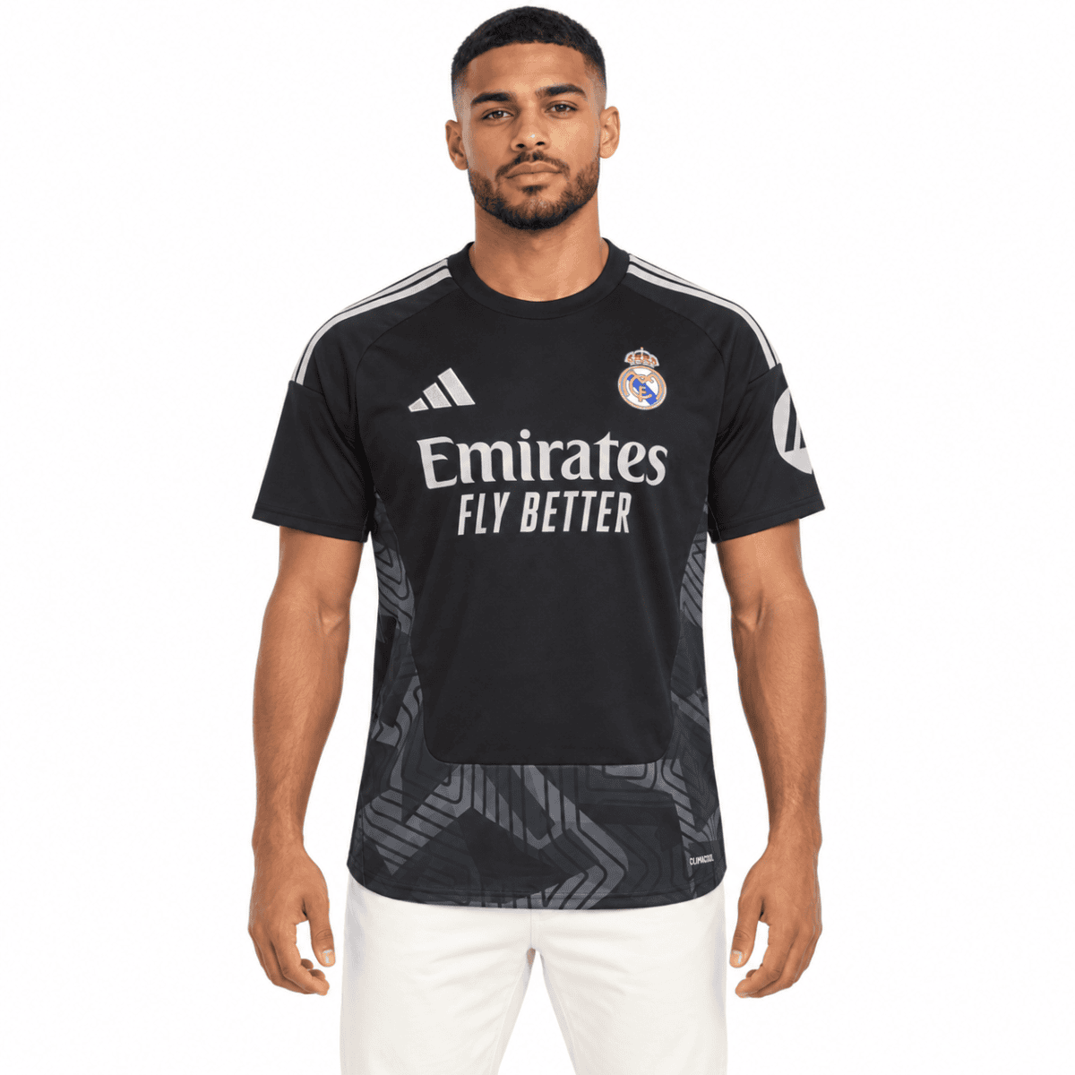 Real Madrid goalkeeper jersey 2026/27 black with white logo and sponsor.