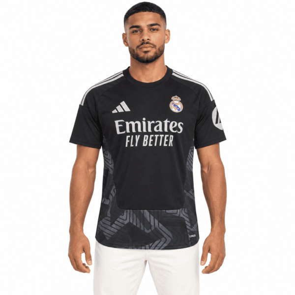Real Madrid goalkeeper jersey 2026/27 black with white logo and sponsor.