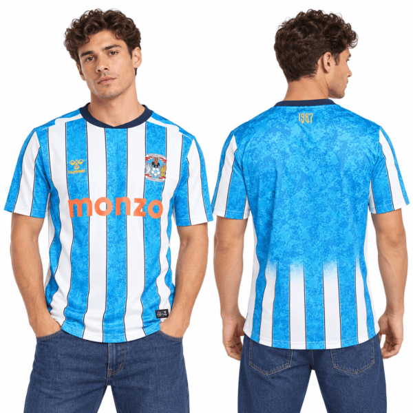 889cb334-d3e6-4a20-a9bb-5d2da349df53 - UAE SPORT STORE Coventry City home jersey 2026/27 with blue and white vertical stripes, Monzo sponsor logo.
