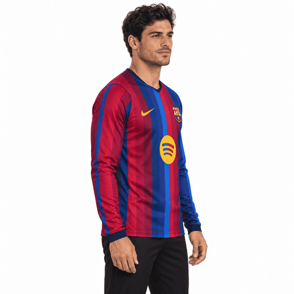 Barcelona home long sleeve jersey 2026/27 with red and blue vertical stripes.
