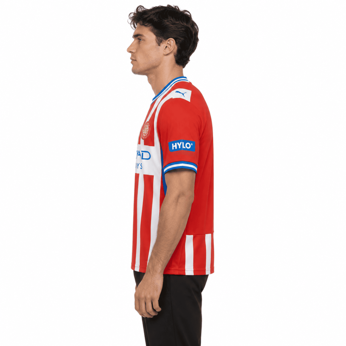 Girona FC home football jersey 2026/27 season red and white vertical stripes.