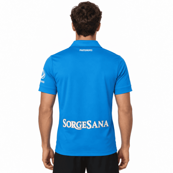 Napoli home football jersey 2026/27 season in blue, back view.