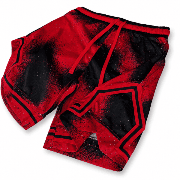 Men’s Red & Black Splatter Mesh Basketball Shorts