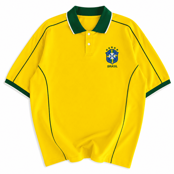 Men’s Brazil-Inspired Retro Football Polo Shirt – Yellow/Green