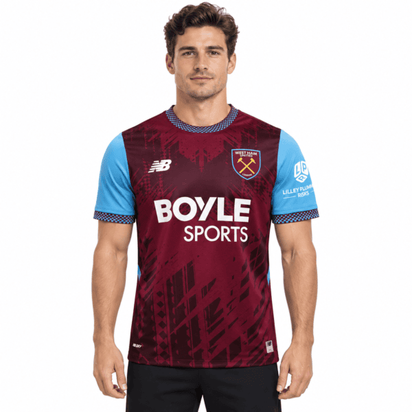 dc2461a7-f5cc-4949-b7a9-478a4329319b - UAE SPORT STORE West Ham United home football jersey with maroon and light blue colors, season 2026/27.