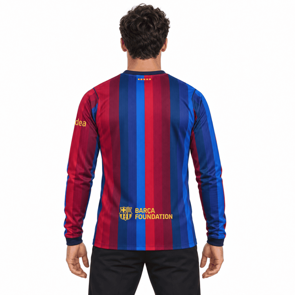 Barcelona home long sleeve jersey 2026/27 with red and blue vertical stripes.