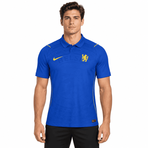 fc4f47ef-3316-49c1-bd96-64842240ac5d - UAE SPORT STORE Chelsea FC home jersey 2026/27 in blue with yellow accents and crest.