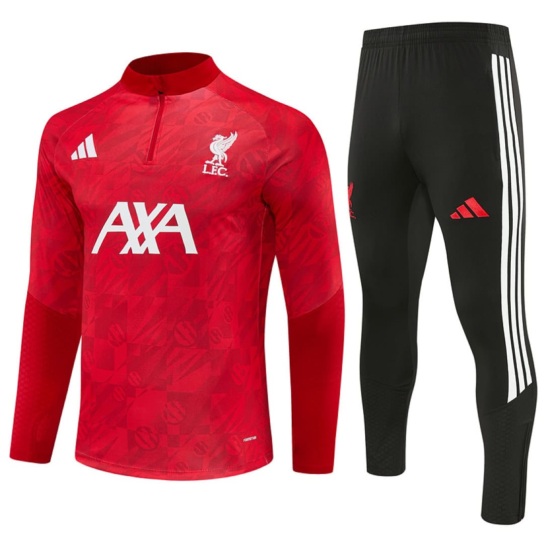 Liverpool Red Black Training Tracksuit 2026/27 - 1 | UAE SPORT STORE Liverpool red black training tracksuit 2026/27 front view quarter-zip top and black joggers