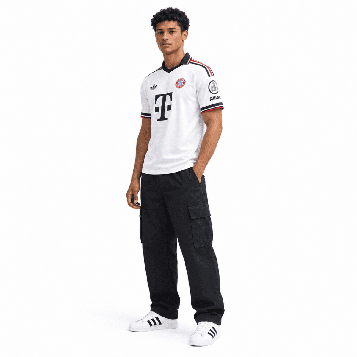 Bayern Munich away jersey 2026/2027 with white shirt and navy shorts.