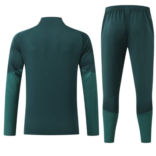 Green training tracksuit with darker green accents for sports training.