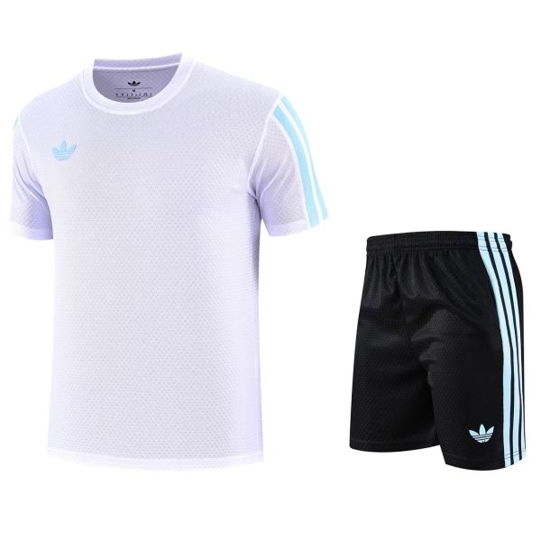 Men's Retro Stripe White & Sky Blue 2-Piece Training Set
