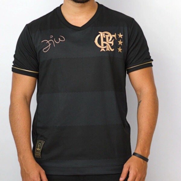 2a5164fc-1d2e-423d-a949-d4d01d66fb4djpg - UAE SPORT STORE Black Flamengo jersey with gold logo and signature, short sleeves, men's size.