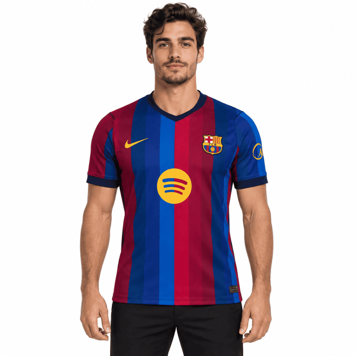Barcelona home jersey 2026-2027 with blue and maroon vertical stripes.