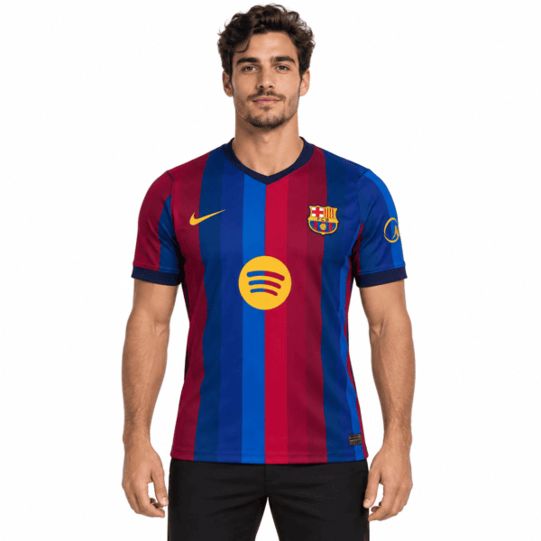 2cece0fa-6853-4366-9e9e-ac7a354c90d4 - UAE SPORT STORE Barcelona home jersey 2026-2027 with blue and maroon vertical stripes.