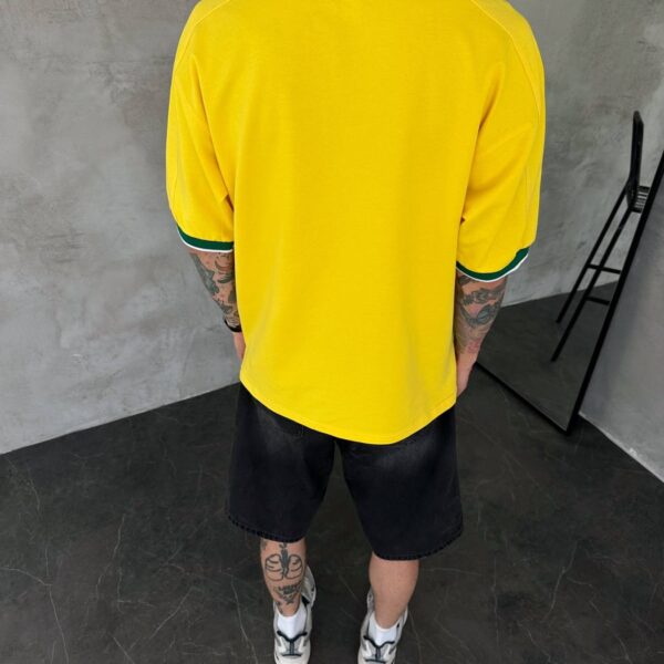 Brazil-inspired retro football polo shirt yellow green