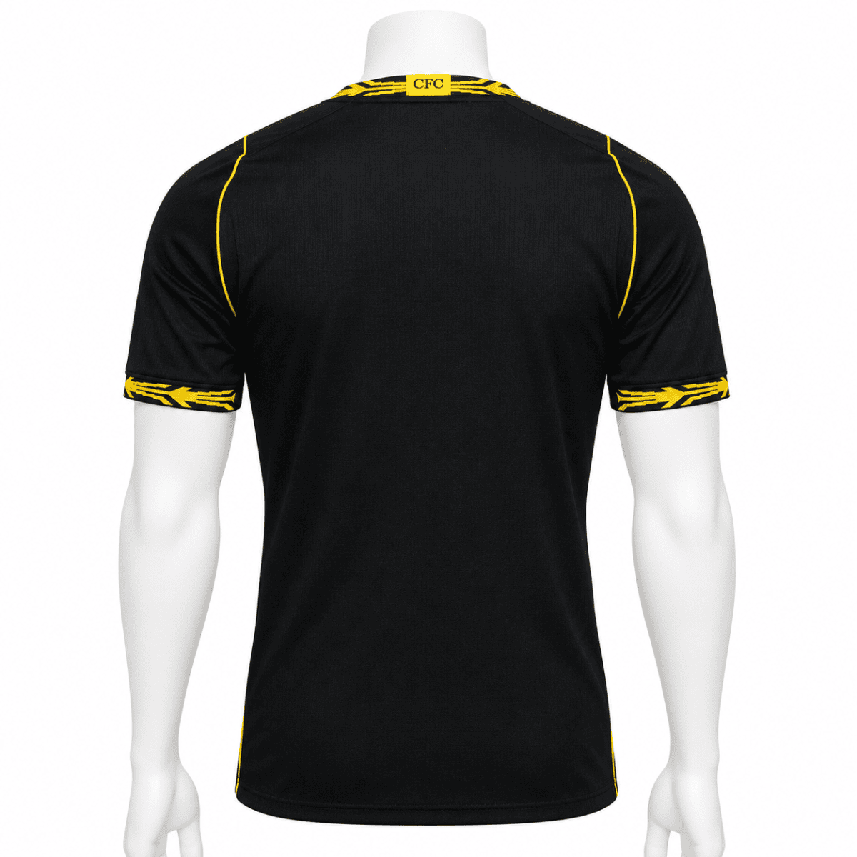 Black football jersey with yellow accents, back view, CH Third Away Player Version Jersey 2026/27.